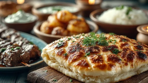 Кавказская кухня традиционные блюда на белом столе