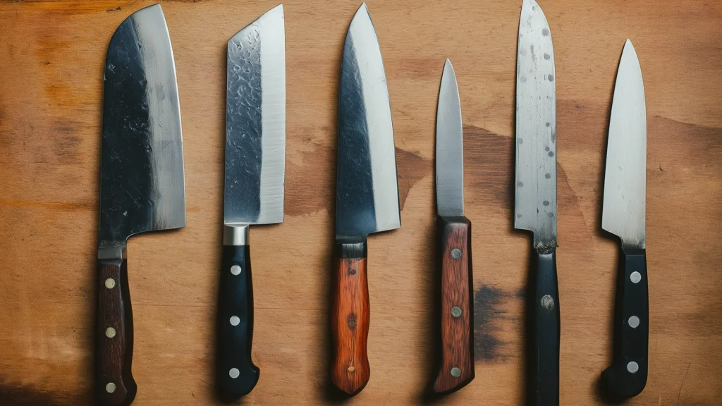 Разные виды кухонных ножей: шеф, универсальный, овощной