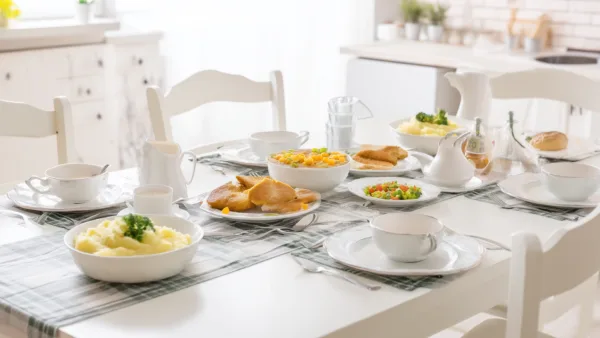 Классические блюда домашней кухни на белом столе
