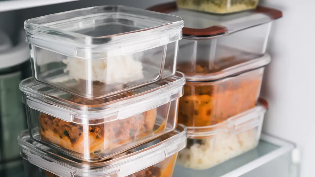 Контейнеры с готовыми блюдами в холодильнике