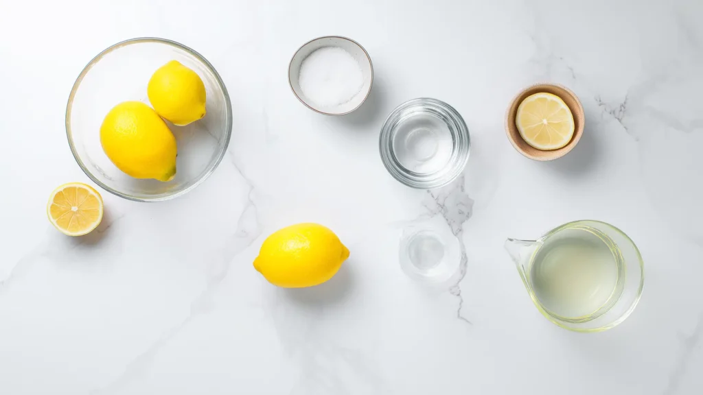 Средства для мытья овощей и фруктов сода уксус лимон на столе