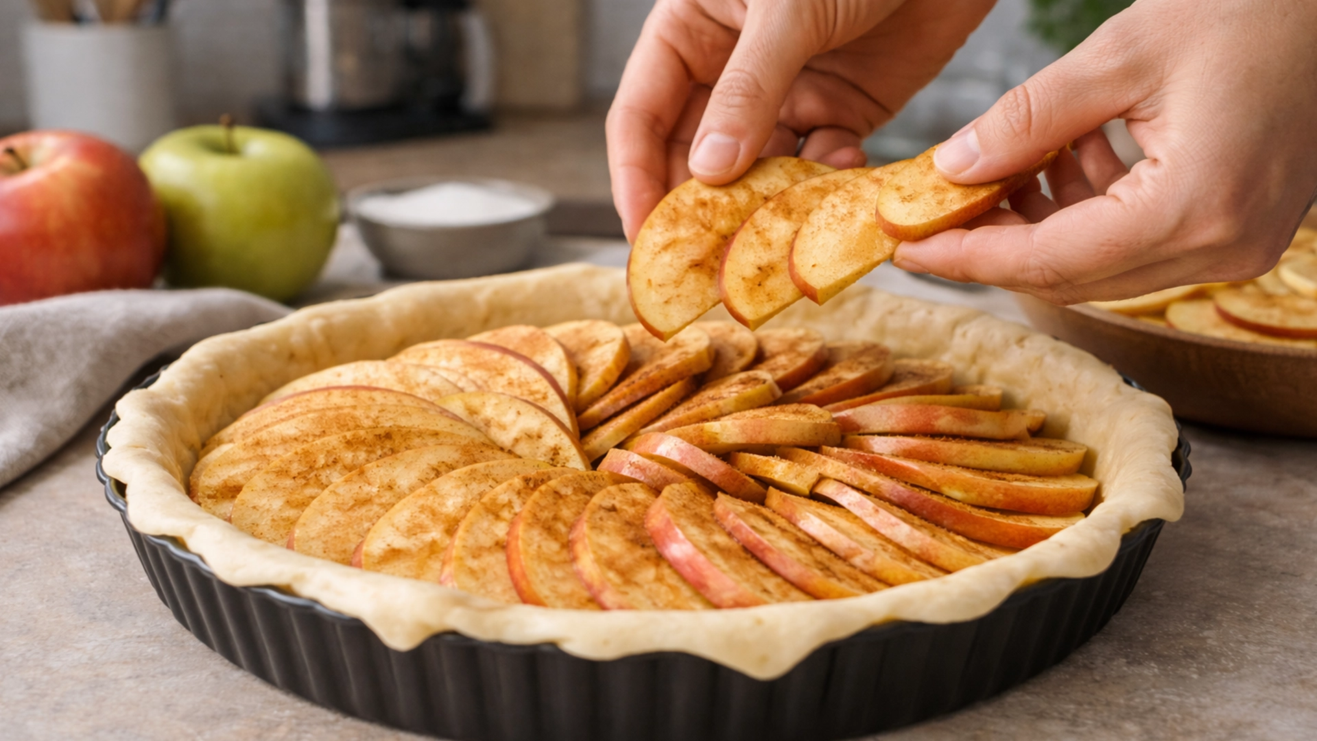 формирование яблочного пирога в форме