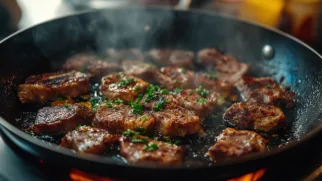 Фото рецепта: Как жарить мясо на сковороде: советы, время и секреты сочности