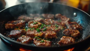 Обложка статьи: Как жарить мясо на сковороде: советы, время и секреты сочности