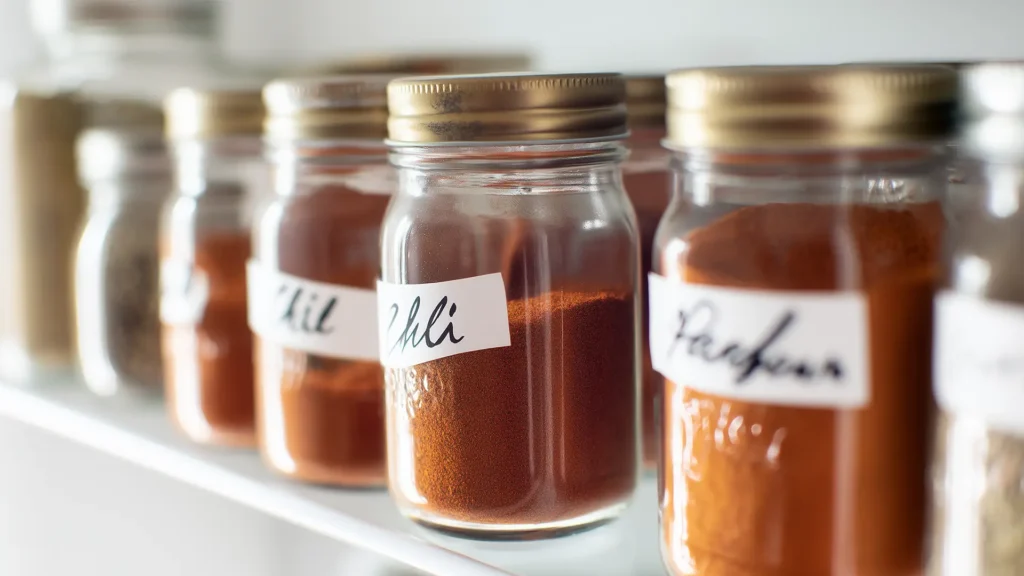 Специи на полке холодильника