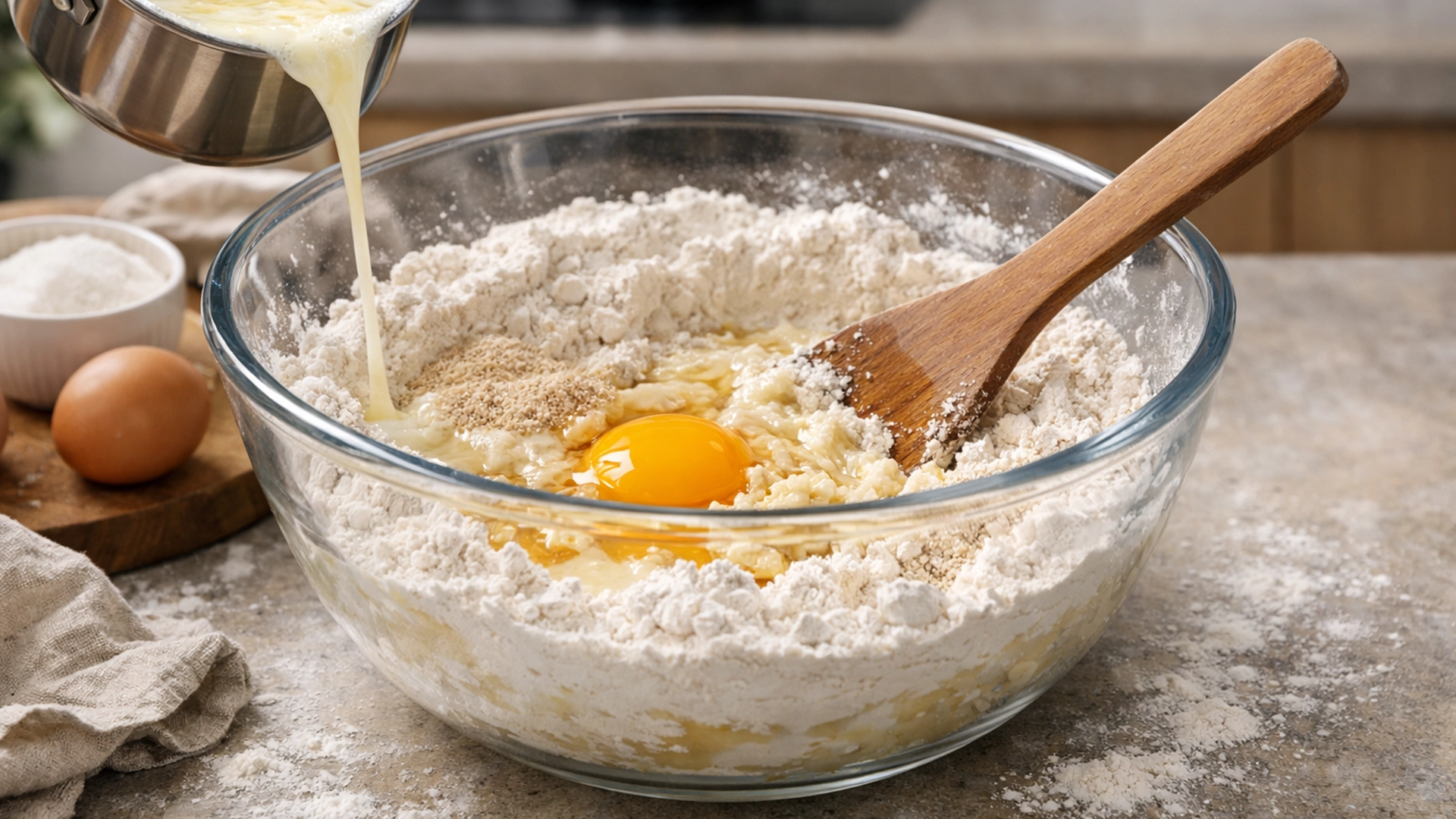 Приготовление дрожжевого теста для булочек с корицей в миске