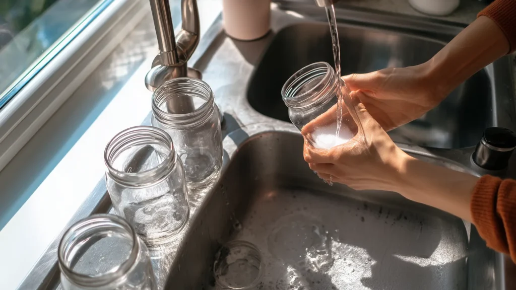 Мытьё стеклянных банок с содой перед стерилизацией