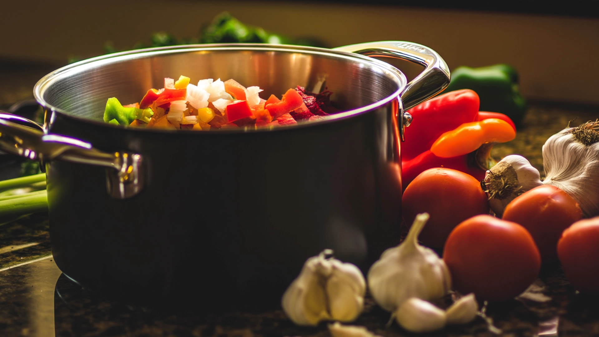 Пропускание сладкого и острого перца, помидоров и чеснока через мясорубку