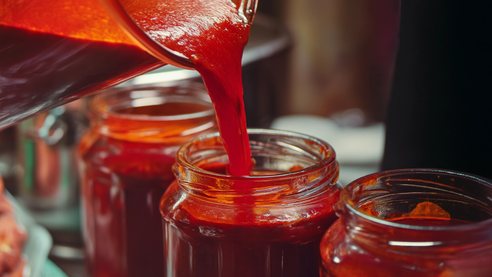 Разлив горячей аджики в стерилизованные банки