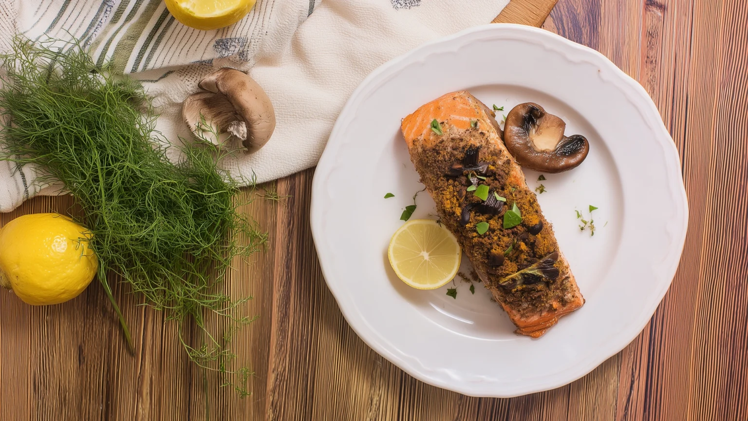 Фото блюда: Кижуч под хлебно грибной шапкой в духовке