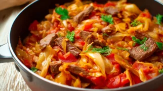 Фото рецепта: Тушеная капуста с мясом в мультиварке