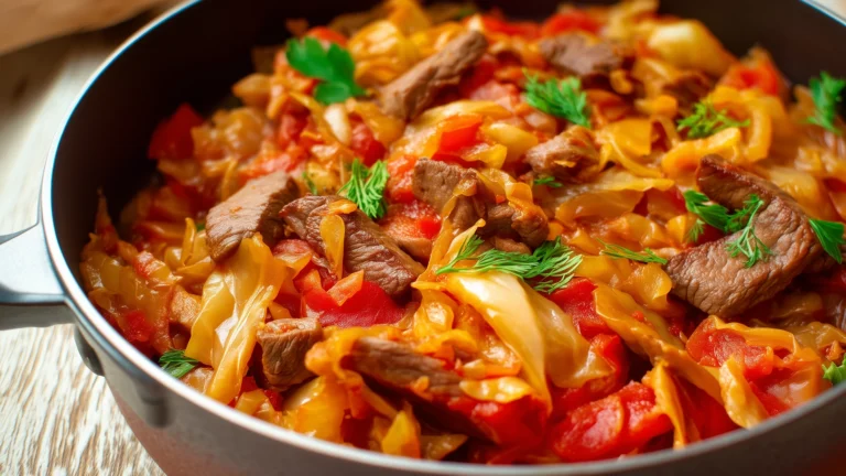 Фото рецепта: Тушеная капуста с мясом в мультиварке