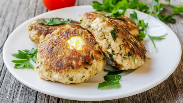 Куриные зразы с яйцом и зеленью на тарелке