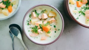 Фото блюда: Рыбный суп из лосося со сливками