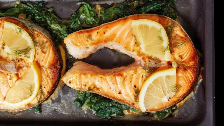 Стейки из кижуча с лимоном и сливочным маслом на противне