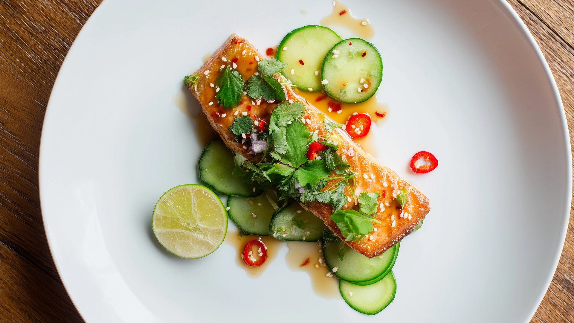 Фото блюда: Семга с огурцами по тайски