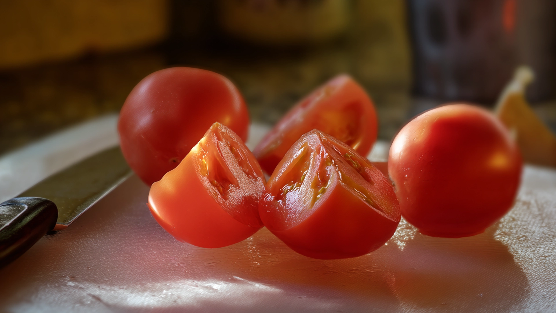 Очистка помидоров от кожицы на кухонной доске