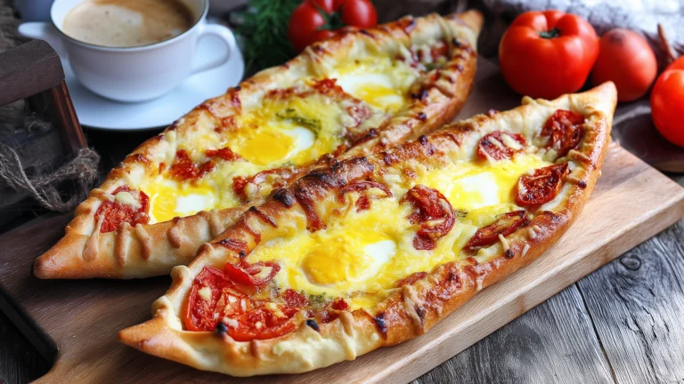 Пиде с сыром яйцом и помидорами