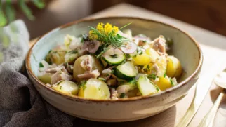 Фото рецепта: Тёплый салат с картофелем и свининой