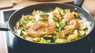 Фото рецепта: Цыплёнок с кабачками: рецепт для лёгкого ужина