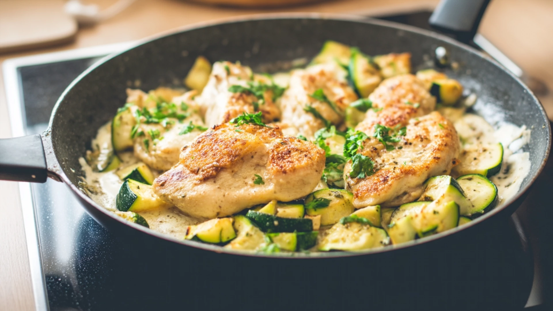 Фото блюда: Цыплёнок с кабачками: рецепт для лёгкого ужина