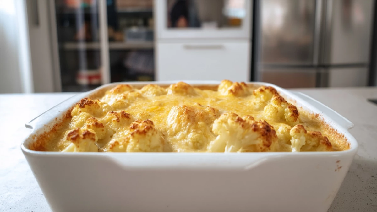 Фото блюда: Золотистый гратен из цветной капусты с насыщенным вкусом чеддера