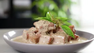 Фото рецепта: Нежная грудинка в горячем сливочном соусе