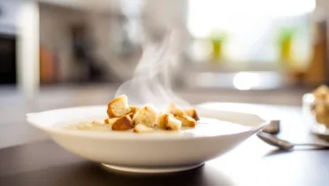 Фото рецепта Нежный грушевый суп пюре с хрустящими гренками