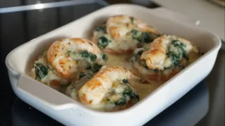 Фото рецепта: Нежные каннеллони с креветками и сливочным шпинатом