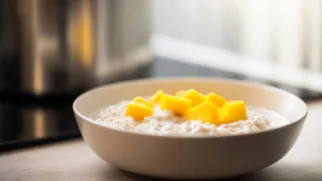 Фото рецепта: Нежная каша на кокосовом молоке с манго для яркого утра