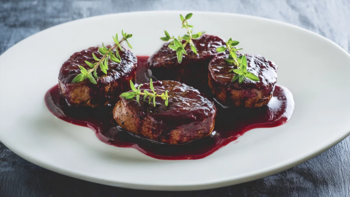 Фото блюда: Медальоны из говядины с ягодным соусом — рецепт