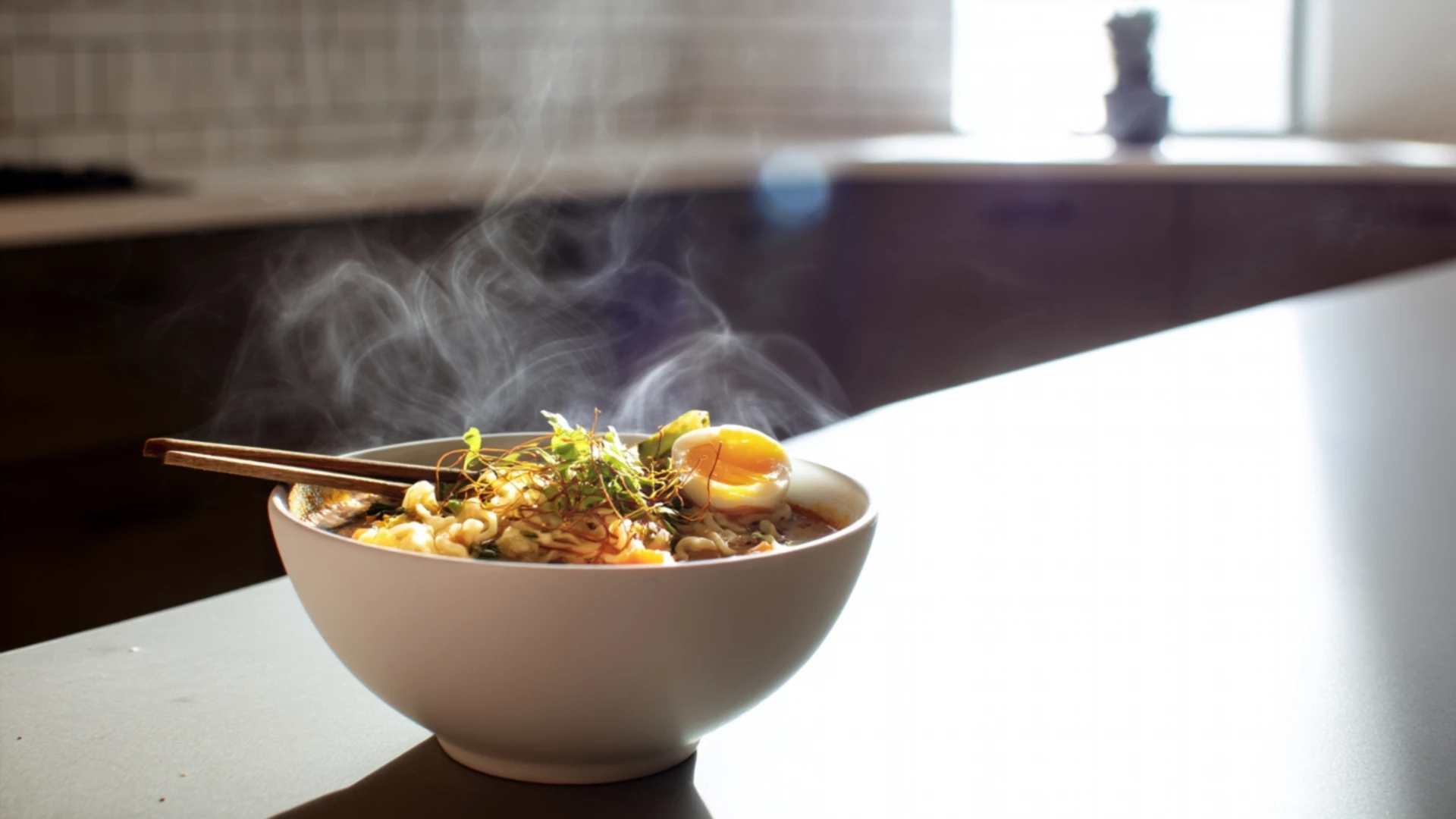 Фото блюда: Минтай рамэн с ароматным бульоном и мягким яйцом