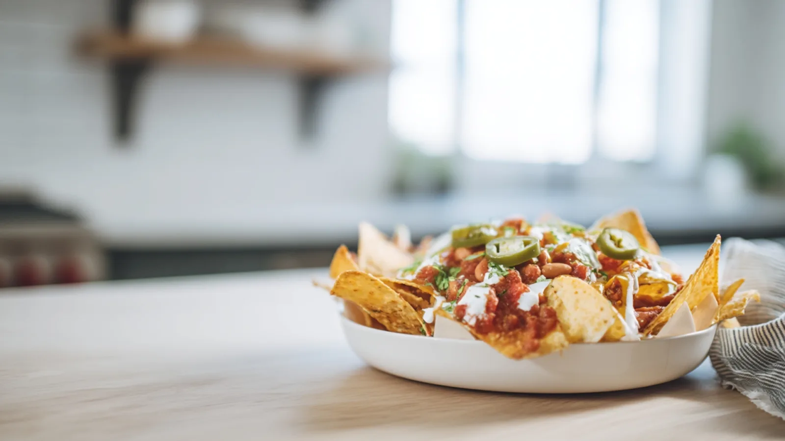 Фото блюда: Пикантные начос с фасолью и тягучим сыром