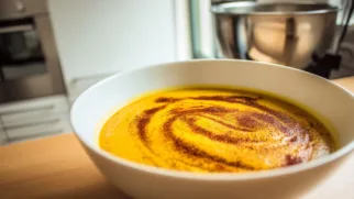 Фото рецепта: Яркий паприка суп пюре из тыквы с бархатной текстурой и пряным ароматом