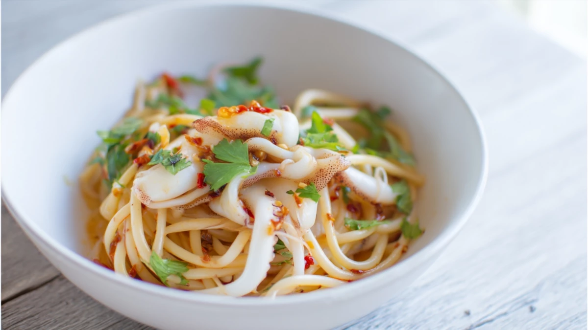 Фото блюда: Паста чили с кальмарами – Острая паста с кальмарами и пряностями