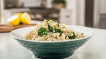 Фото блюда: Нежное перлотто со шпинатом и лимонным акцентом