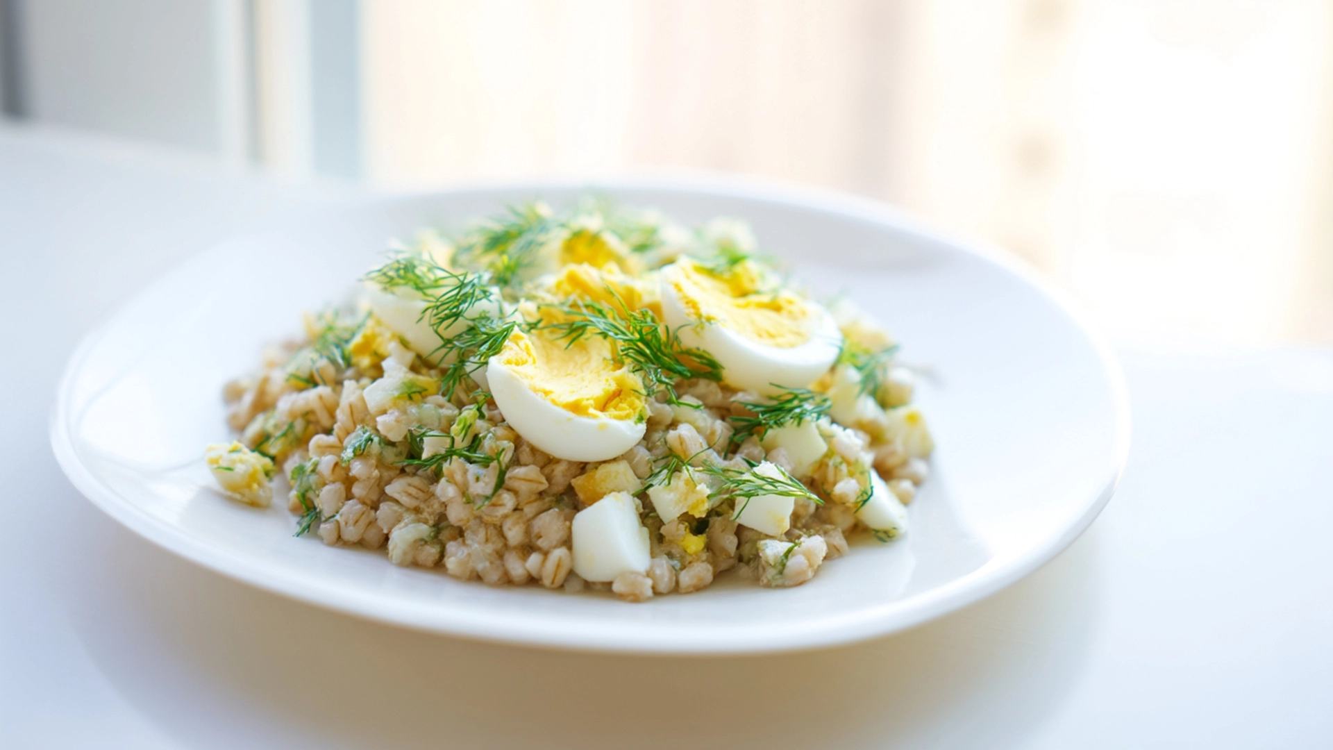 Фото блюда: Нежная перловка с яйцом и зеленью для сытного обеда