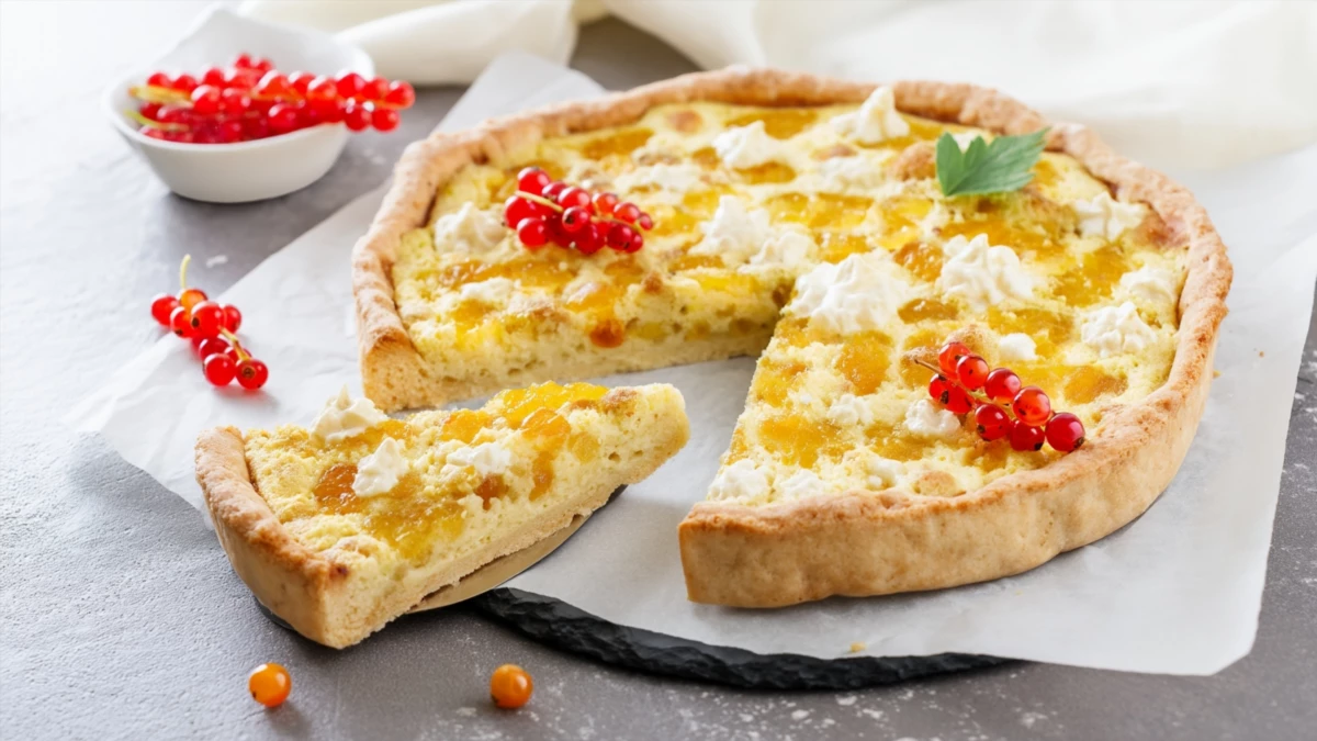 Фото блюда: Открытый пирог с морошкой с нежной начинкой и хрустящей основой