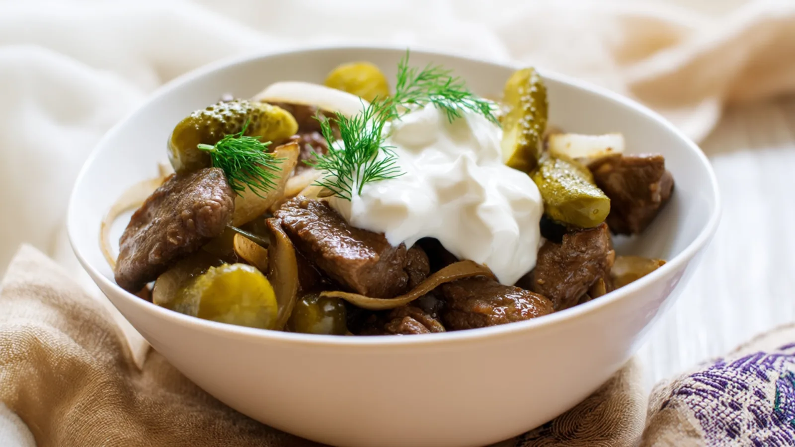 Фото блюда: Нежные почки говяжьи по столичному с хрустящими огурчиками