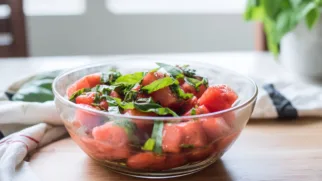 Фото рецепта: Салат арбуз томат с ярким летним вкусом