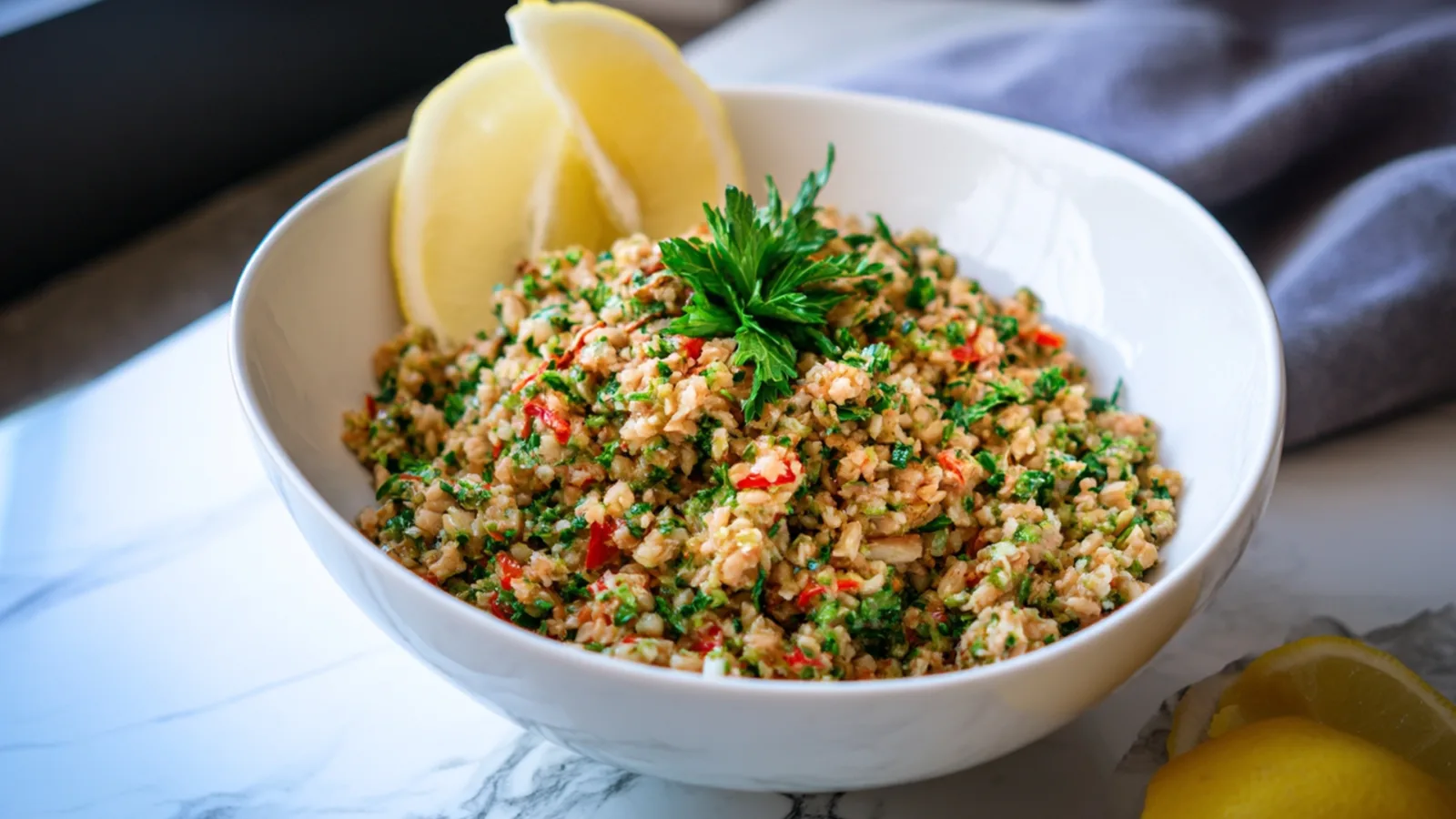 Фото блюда: Свежий салат табуле с фетаки для легкого обеда