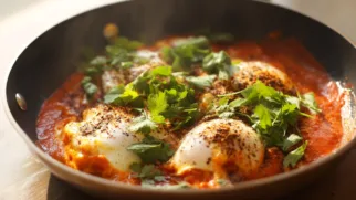 Фото рецепта: Шакшука с кориандром с ярким вкусом и свежим ароматом