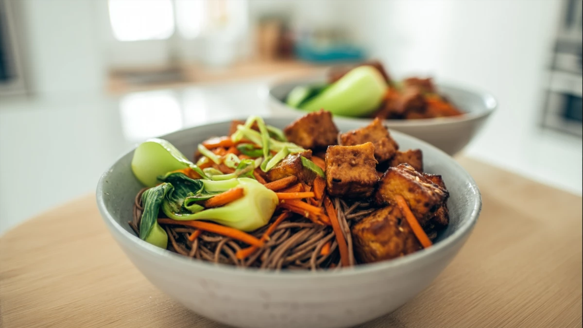 Фото блюда: Соба с тофу и овощами в ароматном соевом соусе