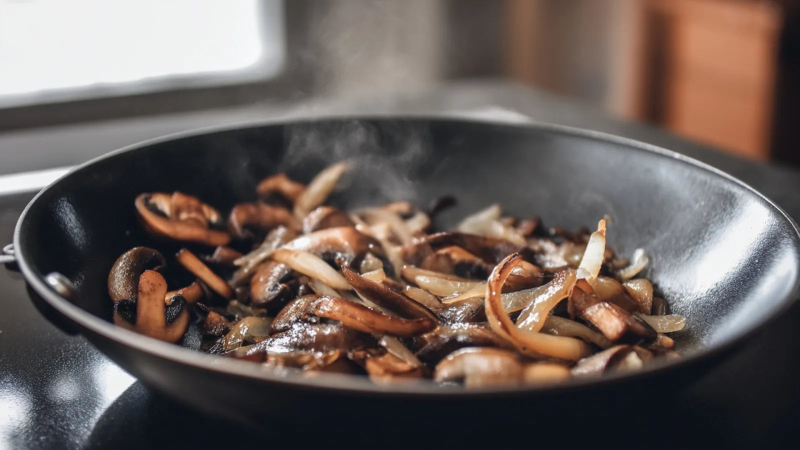 Фото блюда: Ароматное соте с грибами и луком для быстрого ужина