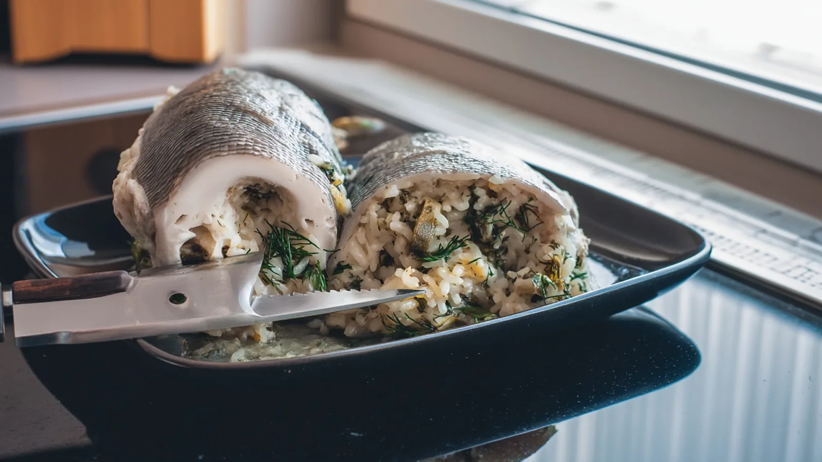 Фото блюда: Стерлядь фаршированная рисом с нежным ароматом трав