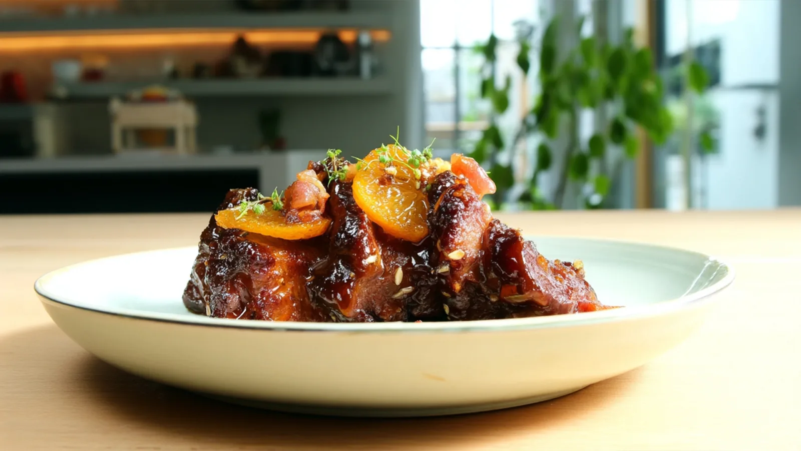 Фото блюда: Сочная свиная шейка в ярком апельсиновом соусе