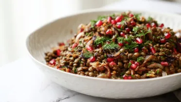 Фото блюда: Теплый салат с ярким вкусом гранатового уксуса