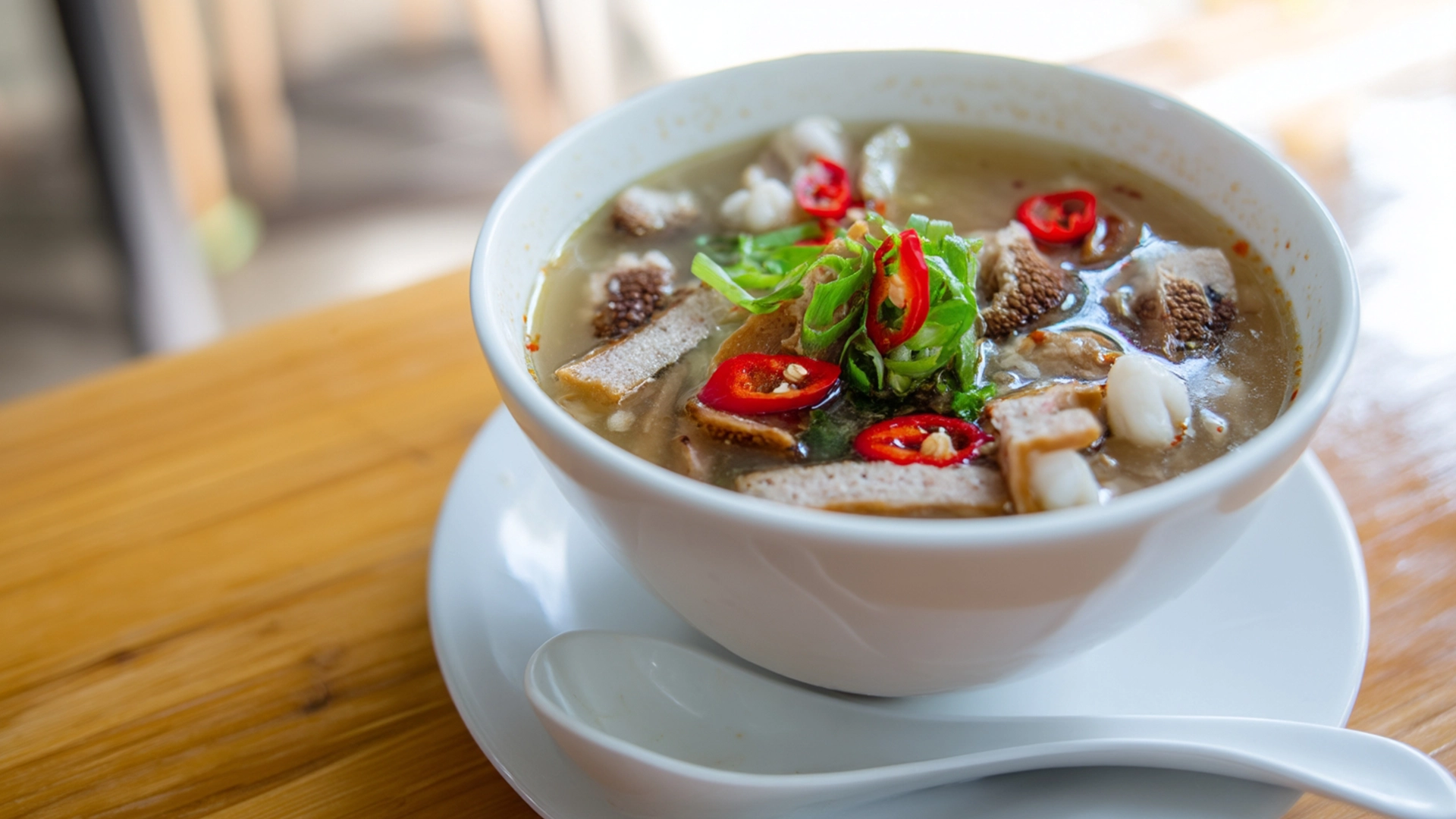 Фото блюда: Пряный том ям со свиной кожей который удивляет вкусом