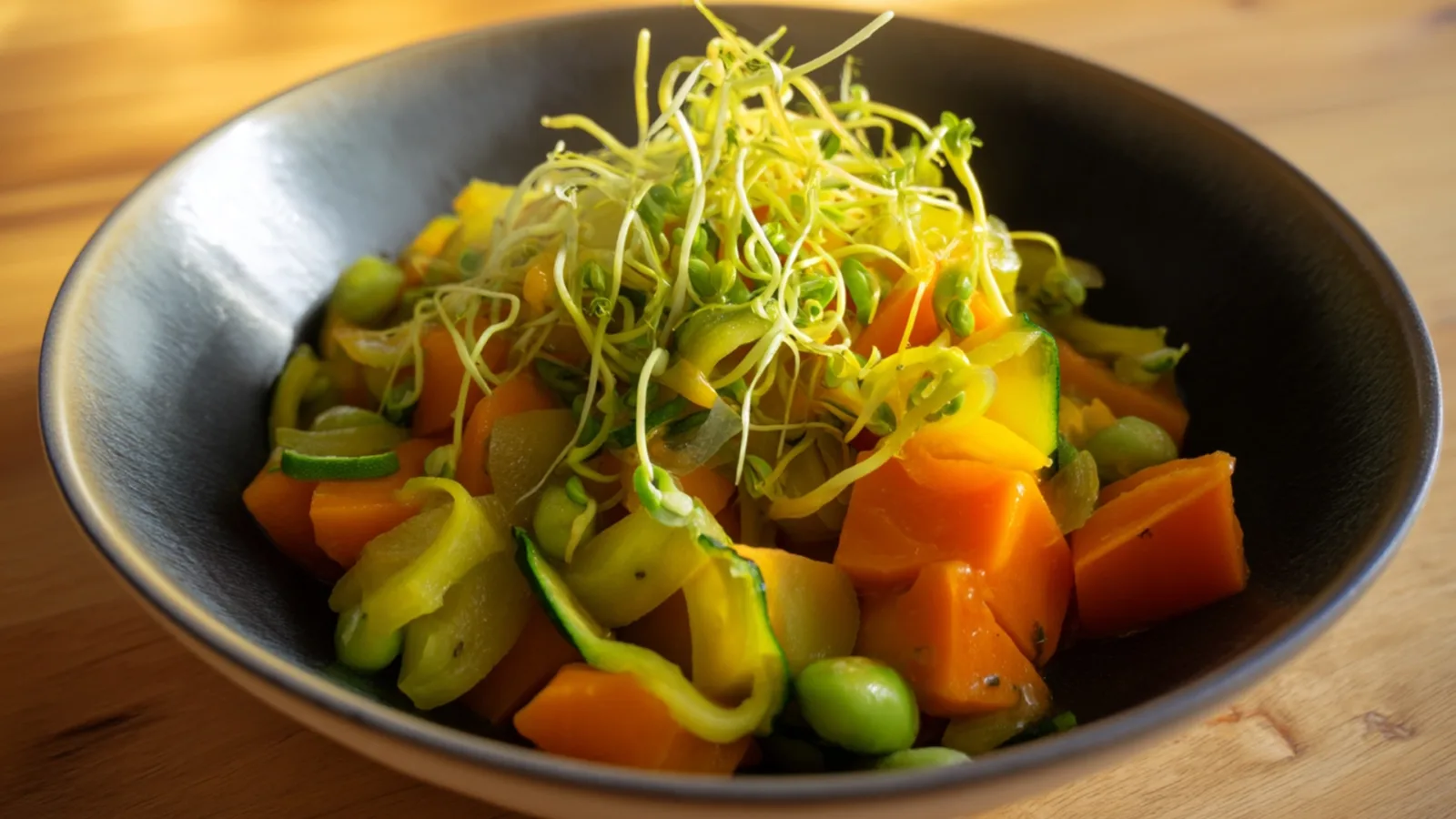 Фото блюда: Нежные тушеные овощи с хрустящими фасолевыми ростками