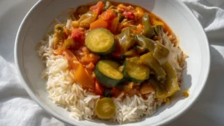 Фото рецепта: Тушеные овощи с рисом для уютного обеда